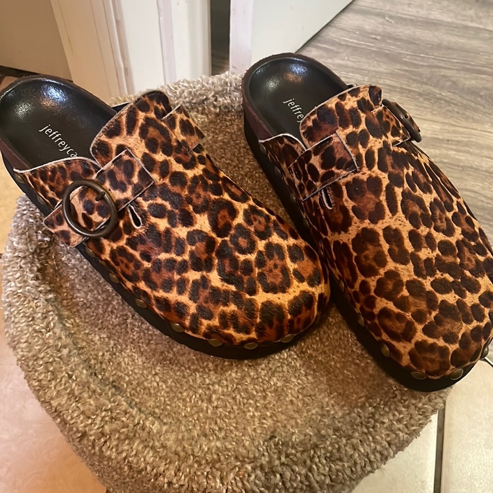 Jeffrey Campbell Leopard print (real cow hair) slide in platform mule